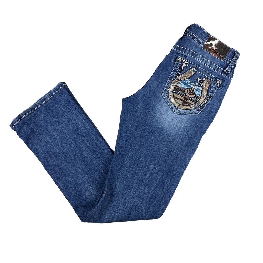 Grace in LA Easy Fit Bootcut Jeans Blue Western Horseshoe Embroidery 30 (Tag 29)